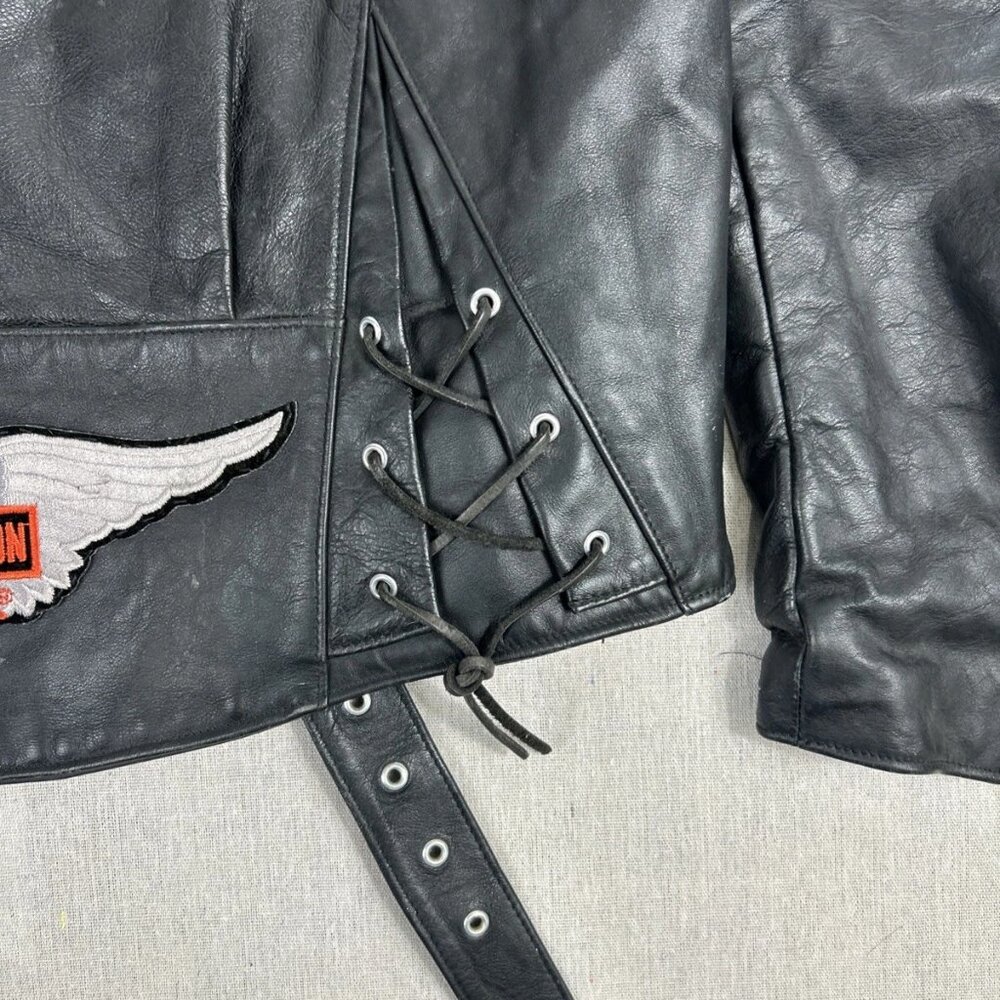 VTG Harley Davidson Mens Black Leather Biker Jacket Mon Valley Chapter HOG 46 - Picture 5 of 15